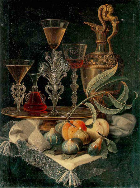 Natura morta con frutta e vetri di Murano di Maximilian Pfeiler